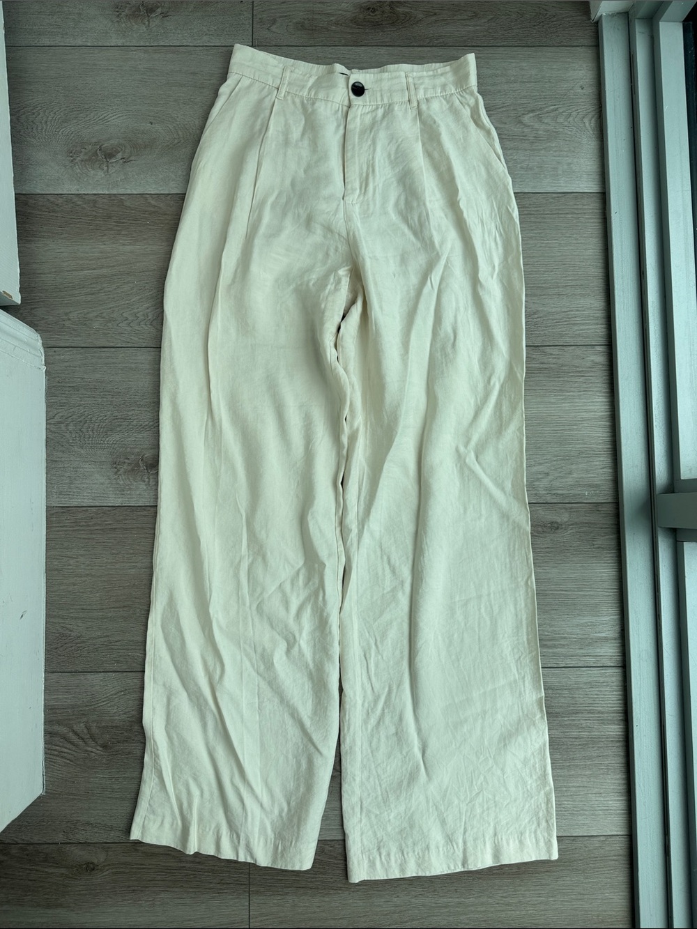Zara Cream Wide-Leg Linen Blend Pants